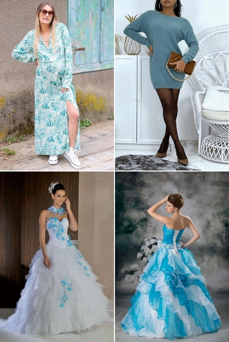 robe-blanche-et-bleu-turquoise-001 Vit och turkosblå klänning